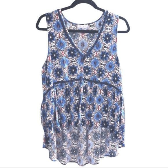 1.State High Low V-neck Sleeveless Tank Blue/Red L - Picture 1 of 8